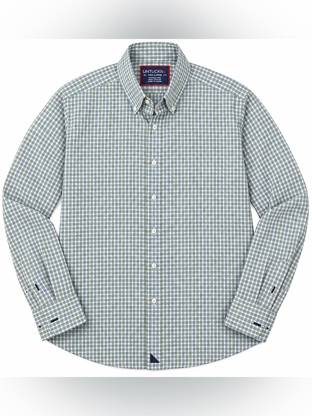UNTUCKit Men’s XXXL 3XL Green Blue Gingham Check Wrinkle Free Button Down Shirt